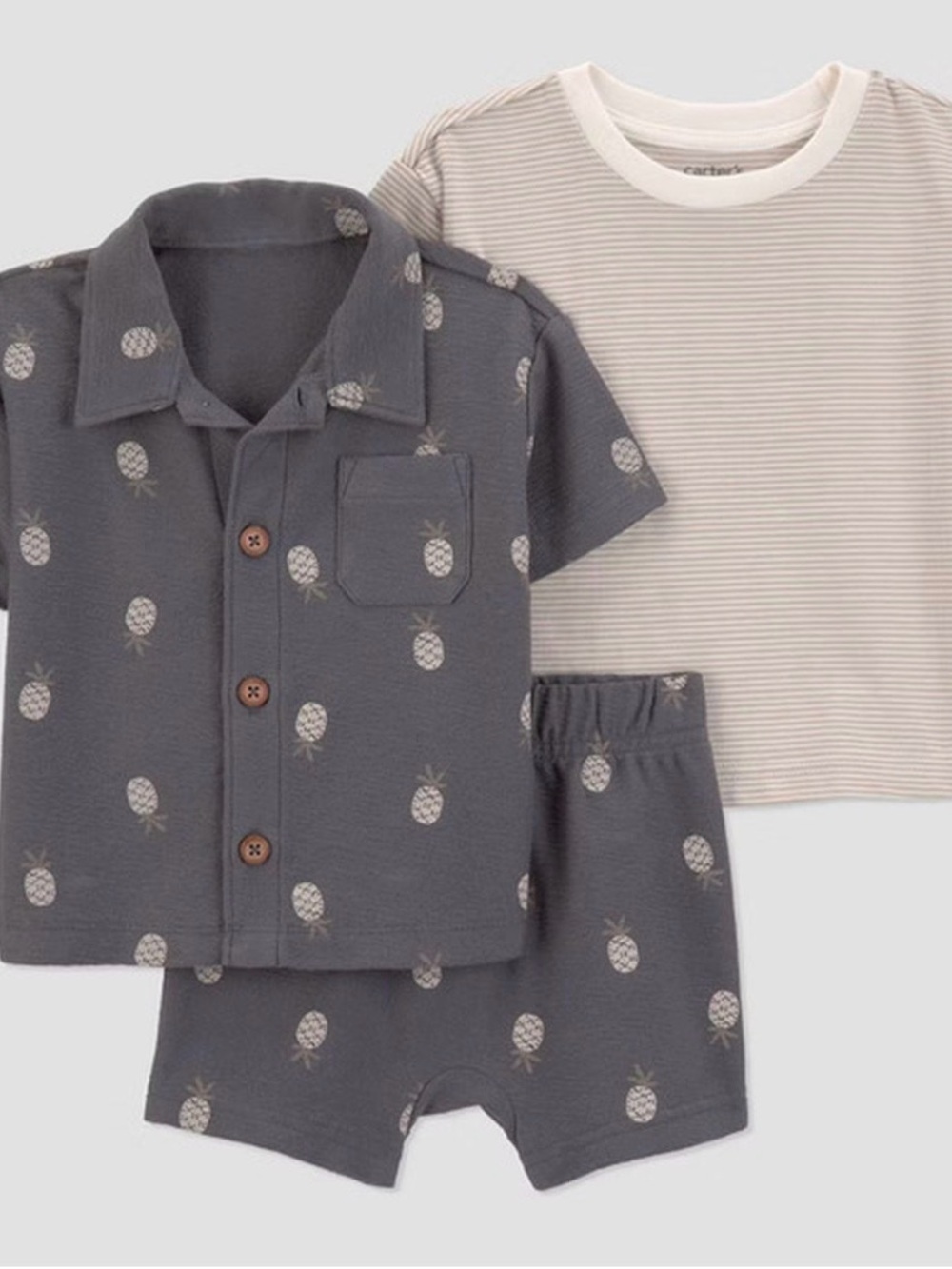Carter's Gray Pineapple 3-Piece Set with Cream Striped Tee
